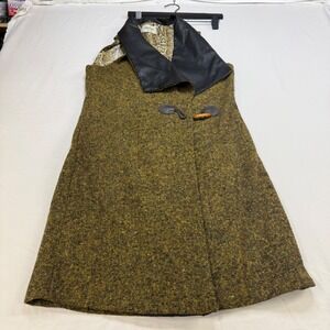 Monocracy Wool Blend Tweed Vest Mustard Yellow Faux Leather Collar Small MJC8002